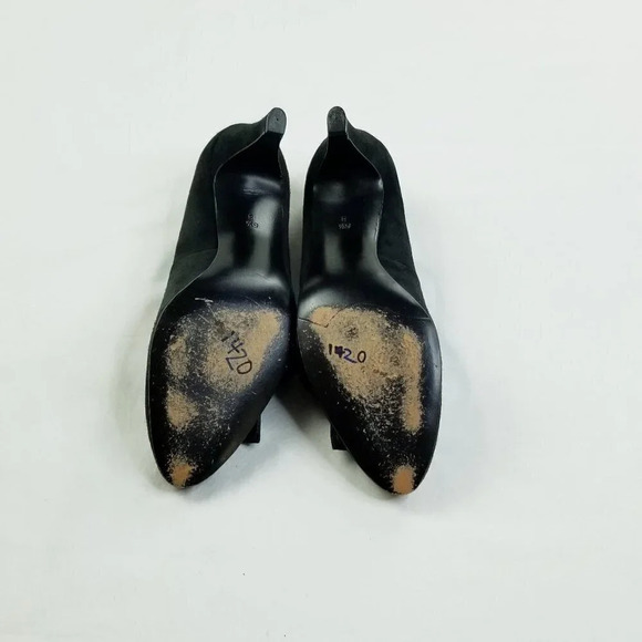 Bally Dagmar size 5.5B Women's Black Suede Satin Bow Accent Slip On Kitten Heels - Picture 12 of 12
